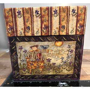 Vintage Folk Art Decorative Nesting Storage Box Set With Country Cottage & Flora